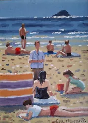 Buy Ken HOWARD - Framed Oil Painting On Board - Busy Beach Scene - Bijou  • 255£