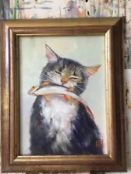 Buy Original Oil Painting  Cat & Fish  8x6 In  UNFRAMED • 32.99£