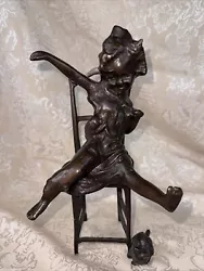 Buy Bronze Sculpture Girl On Chair W/Kittens Cats 11” Unsigned • 69.44£