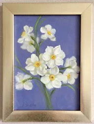 Buy White Daffodils Original Oil Painting Flowers Framed Minimalism 8x6 Inches • 62.79£