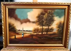 Buy Vintage Oil Painting On Canvas  Sunset Landscape Framed • 35£
