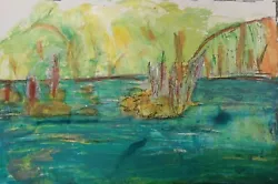 Buy Original Art Paintings Abstract Acrylic On Paper 6  X 9  Landscape The Pond • 16.31£