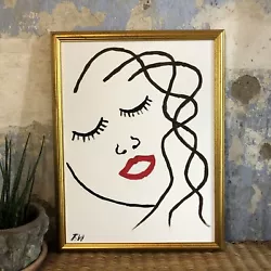 Buy Abstract Lady In Red Lipstick Portrait Original Painting On Canvas Picasso Style • 30£