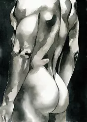 Buy PRINT Of Original Art Work Watercolor Painting Gay Male Nude  Look  • 17.70£