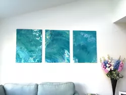 Buy Beautiful Acrylic Abstract Paintings Trilogy Aqua Teal Colours.  • 299£