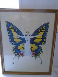 Buy Art Nouveau Picture Framed, Butterfly/Fairy Watercolour Ink  Signed M.G.F 1883? • 75£