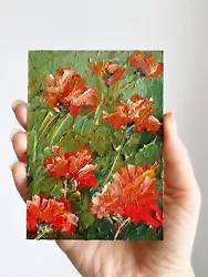 Buy Impressionist Poppies Art Poppy Small Oil Painting Red Flowers Original Artwork • 27.08£