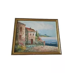 Buy Vintage Painting Oil Landscape Architecture Edge Sea Framed-no Glass Art Decor • 48.69£