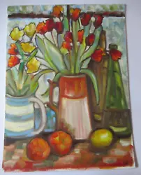 Buy Modern Floral Still Life Daffodils Tulips Oil Painting Signed Unframed • 65£
