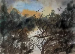 Buy ACEO Original Painting Art Card Landscape Trees Lake Birds Watercolour • 5.50£