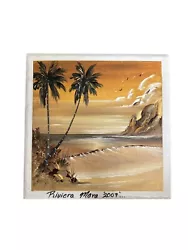 Buy OIL Painting On CERAMIC TILE Framed Hand Painted Seascape Riviera Maya 2007 • 19£