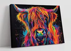 Buy Cool Multi Colour Highland Cow Contemporary Canvas Wall Art Picture Print • 59.99£