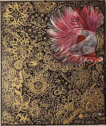 Buy OOAK Painting: Siamese Fighting Fish - 30.5cm X 25.2cm X 1.5cm Acrylic On Canvas • 58£