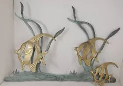 Buy Vtg Mid Century Oceanic 3 Reef Angel Fish Brass Wall Hanging Sculpture Bathroom • 81.68£