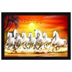 Buy 7 Lucky White Horses Sunrise Painting 13x13 Inches With Frame • 25£