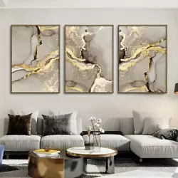 Buy 3Pcs Marble Beige Golden Abstract Wall Art Luxury Canvas Print Modern Home Decor • 9.74£