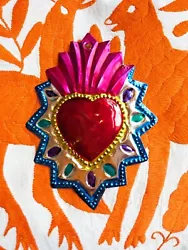 Buy Small Mexican Tin Heart Milagro Handcut & Painted Authentic Folk Art  #06 • 6.95£