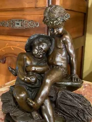 Buy Antique Sculpture Bronze Child Statue Figure Gardeners Marble Hats Rare Old 19th • 1,130.04£