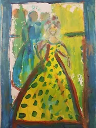 Buy Original Art Paintings Abstract Acrylic On Paper 6  X 9  Lady At A Party • 16.31£