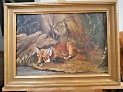 Buy Vintage Oil Painting On Canvas Fox Wood Landscape Framed Signed • 65£
