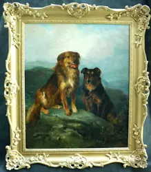Buy LARGE 19thCENTURY COLLIE DOGS RESTING IN HIGHLAND LANDSCAPE ANTIQUE Oil Painting • 101£