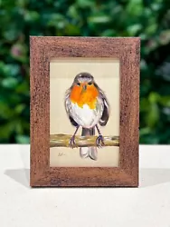 Buy Robin Bird Oil Painting Wildlife Original On Canvas Board FRAMED Art Decor Sale • 60£
