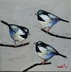 Buy Coal Tit Birds Oil Painting Vivek Mandalia Impressionism Collectible 12x12 Ooak • 0.99£