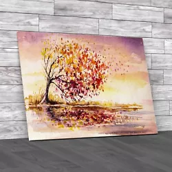 Buy Windy Autumn Tree Watercolor Painting Original Canvas Print Large Picture Wall • 18.95£