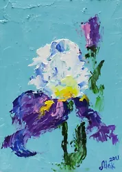 Buy Purple Iris Oil Painting Small Floral Original Art Abstract Flower Painting • 20.39£