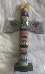 Buy Vintage Hand Carved Wood Hand Painted Totem Pole Figurine With Wings • 30£