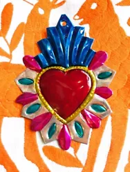 Buy Small Mexican Tin Heart Milagro Handcut & Painted Authentic Folk Art  #07 • 6.95£