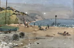 Buy 1950’s Signed Watercolour Dorset Charmouth Beach Landscape 16” X 20” • 175£