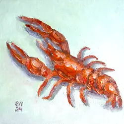 Buy Lobster Original Oil Painting Fish Wall Art Wall Decor Canvas Board 8x8 Inches • 45£