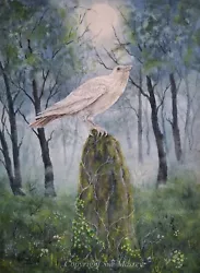 Buy Bird White Corvid Jackdaw Painting Watercolour Original Standing Stone Forest • 95£