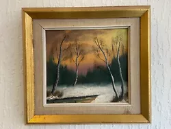 Buy Small Antique Oil Painting On Board, Winter Landscape At Sunset, Framed. • 15£