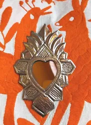 Buy Small Mexican Natural Silver Tin  Heart Milagro Mirror Handmade Folk Art #1 • 11£