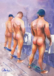 Buy PRINT Of Original Art Work Watercolor Painting Gay Male Nude  Public Toilet 35  • 20.97£