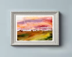Buy Original Watercolor Painting Sunset Watercolor Painting Landscape Wall Art • 44.85£