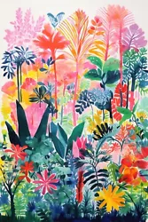 Buy Tropical Jungle Forest Art Print Flowers Illustration Painting Colourful Birds • 4.99£