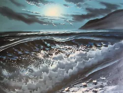 Buy Sunset Sea Ocean Large Oil Painting Canvas Dark Blue Black Original Modern Art • 17.95£