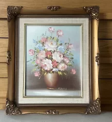 Buy Vintage Floral Still Life Oil Painting On Board Signed M Gates Gilt Chunky Frame • 34.95£