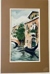 Buy 60s Italian Watercolor Venice Canal Gondola Rustic Tuscan MCM Art Travel 19x12  • 93.78£