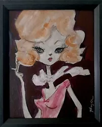 Buy Original Smoking Girl Painting 1950s Thayer Art OOAK MCM Canvas NOT A PRINT • 32.62£