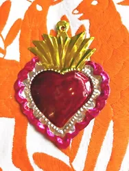 Buy Small Mexican Tin Heart Milagro Handcut & Painted Authentic Folk Art  #02 • 6.95£