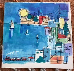 Buy Israel Mid Century Watercolor City At The Sea Mystery Artist • 61.27£