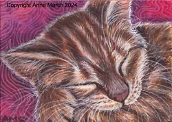 Buy ACEO Original Tabby Cat Kitten Painting And So To Sleep Anne Marsh Feline Art • 29.99£