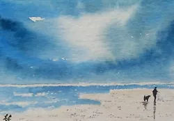 Buy ACEO Original Miniature Painting. Morning Dog Walk On The Beach. Seascape.  • 0.99£
