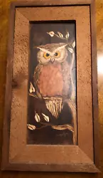 Buy OWL LOVERS! Retro Owl Painting Handmade With Rustic Wood Frame 10x20 • 19.56£