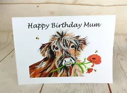 Buy Highland Cow & Bee Painting, Personalise Card Poppy  County Paintings,  • 3.50£