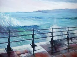 Buy Art Painting Print, Seascape, Swanage Bay, View Of Pier, Dorset, Waves, Signed • 3.90£